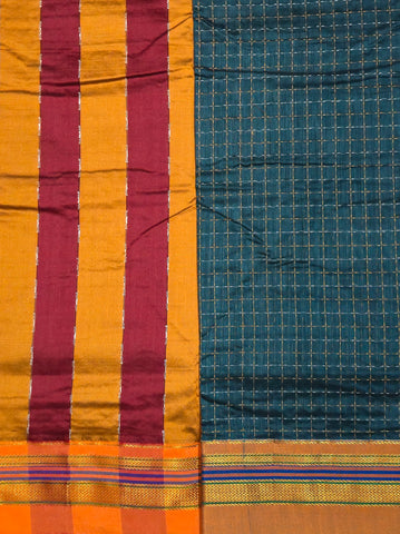 Handloom Cotton Silk Star Pattern Zeri Border Saree - Dark Green