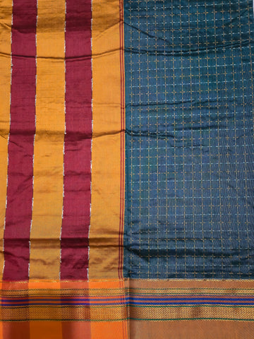 Handloom Cotton Silk Star Pattern Zeri Border Saree - Dark Green