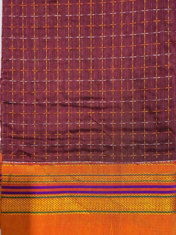 Handloom Cotton Silk Star Pattern Zeri Border Saree - Wine Red