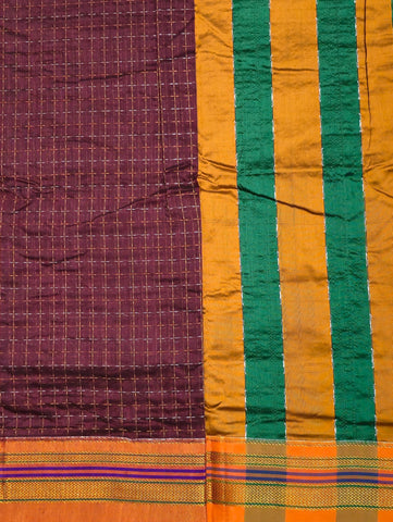 Handloom Cotton Silk Star Pattern Zeri Border Saree - Wine Red