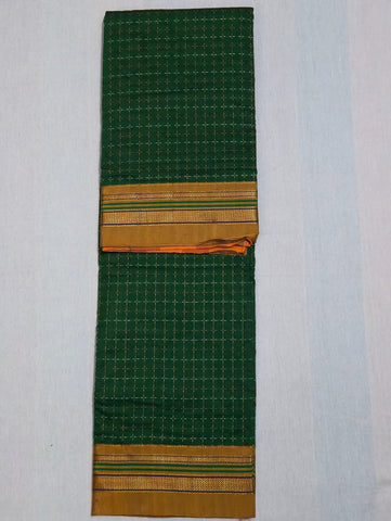 Handloom Cotton Silk Star Pattern Zeri Border Saree - Green