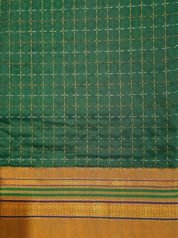 Handloom Cotton Silk Star Pattern Zeri Border Saree - Green