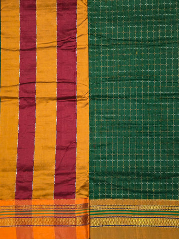 Handloom Cotton Silk Star Pattern Zeri Border Saree - Green