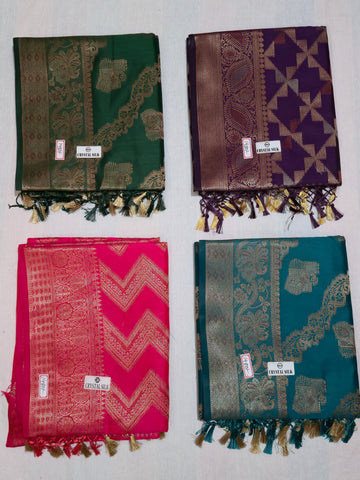 Banarasi Crystal Soft Silk Saree - Green