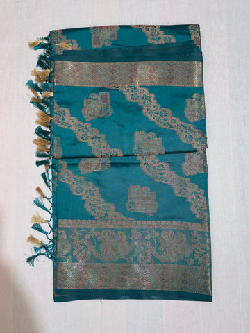 Banarasi Crystal Soft Silk Saree - Blue