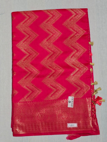 Banarasi Crystal Soft Silk Saree - Bright Pink