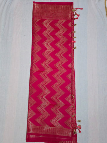 Banarasi Crystal Soft Silk Saree - Bright Pink
