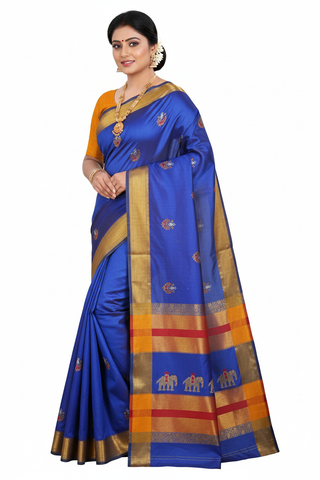 Handloom Cotton Silk Kasuti Work Ilkal Saree - Blue