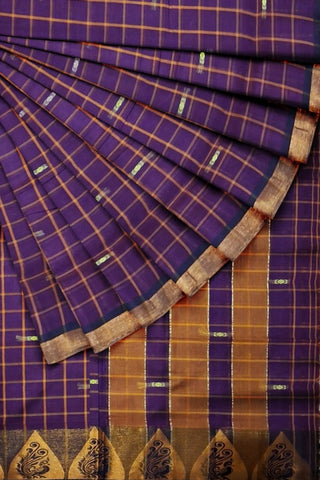 Handloom Cotton Chettinad Sinduchecks Butta Saree - Purple