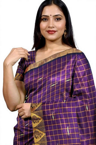 Handloom Cotton Chettinad Sinduchecks Butta Saree - Purple