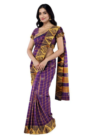 Handloom Cotton Chettinad Sinduchecks Butta Saree - Purple
