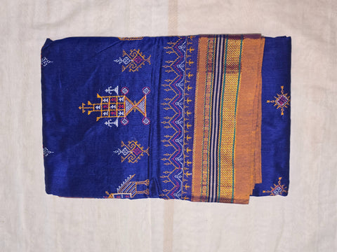 Handloom Cotton Silk Kasuti Work Ilkal Saree - Blue
