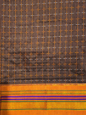 Handloom Cotton Silk Star Pattern Zeri Border Saree - Brown