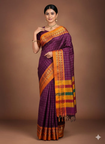 Handloom Cotton Silk Narayanpet Saree - Pink