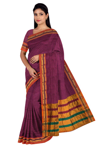 Handloom Pure Cotton Half Inch Box Star Saree - Maroon
