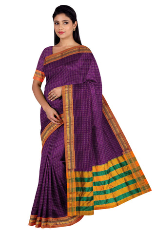 Handloom Cotton Silk Star Pattern Zeri Border Saree - Magenta
