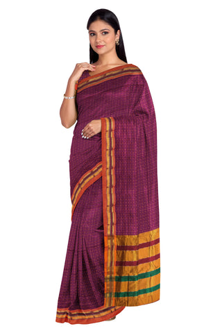 Handloom Pure Cotton Half Inch Box Star Saree - Maroon