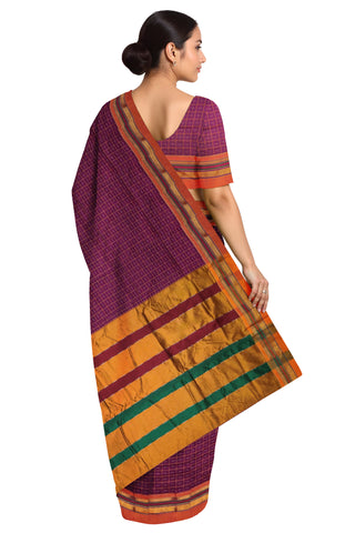 Handloom Pure Cotton Half Inch Box Star Saree - Maroon