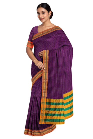 Handloom Cotton Silk Star Pattern Zeri Border Saree - Magenta