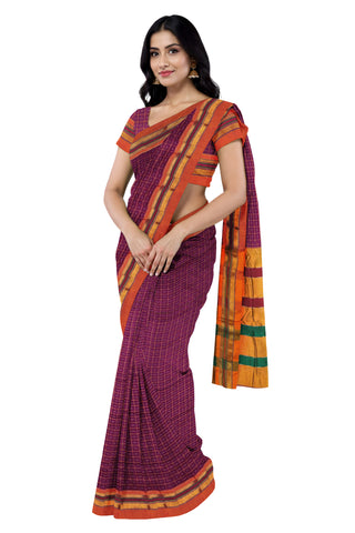 Handloom Pure Cotton Half Inch Box Star Saree - Maroon