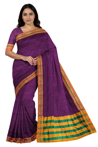 Handloom Cotton Silk Star Pattern Zeri Border Saree - Magenta