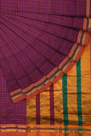 Handloom Pure Cotton Half Inch Box Star Saree - Maroon