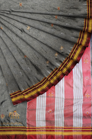 Handloom Cotton Silk Kasuti Work Ilkal Saree - Grey