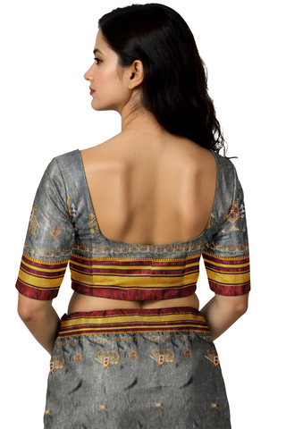 Handloom Cotton Silk Kasuti Work Ilkal Saree - Grey