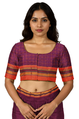 Handloom Pure Cotton Half Inch Box Star Saree - Maroon