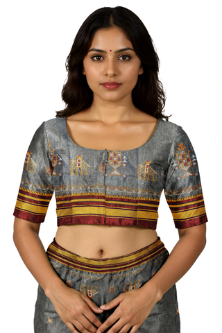 Handloom Cotton Silk Kasuti Work Ilkal Saree - Grey