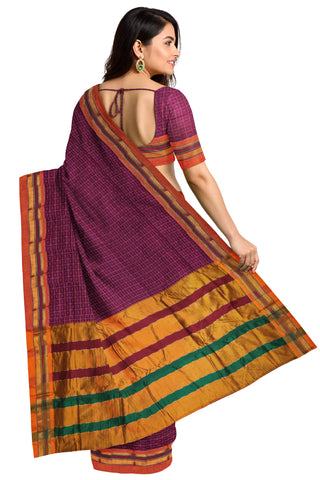 Handloom Pure Cotton Half Inch Box Star Saree - Maroon