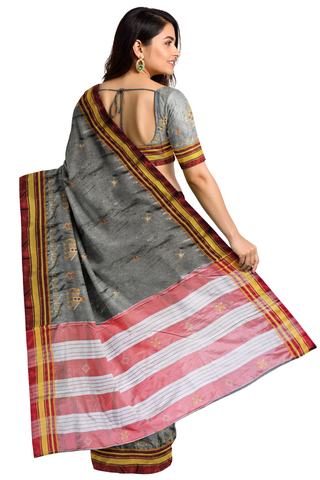 Handloom Cotton Silk Kasuti Work Ilkal Saree - Grey