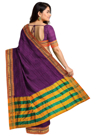 Handloom Cotton Silk Star Pattern Zeri Border Saree - Magenta