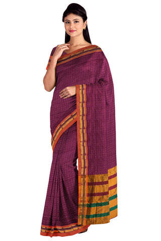 Handloom Pure Cotton Half Inch Box Star Saree - Maroon