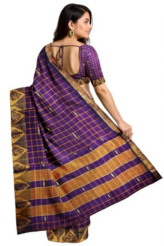 Handloom Cotton Chettinad Sinduchecks Butta Saree - Purple