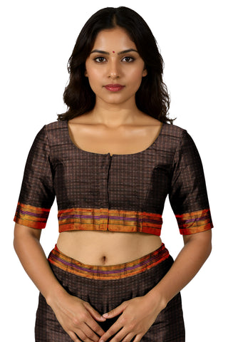 Handloom Cotton Silk Star Pattern Zeri Border Saree - Brown