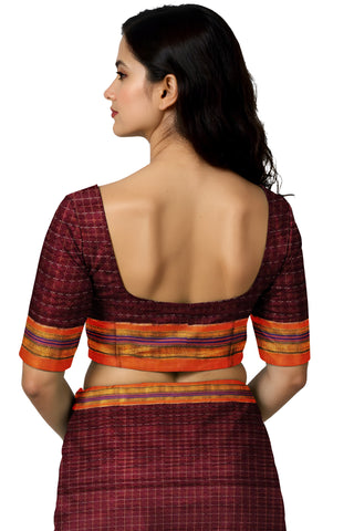 Handloom Cotton Silk Star Pattern Zeri Border Saree - Wine Red