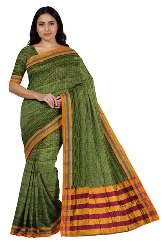 Handloom Cotton Silk Star Pattern Zeri Border Saree - Light Green