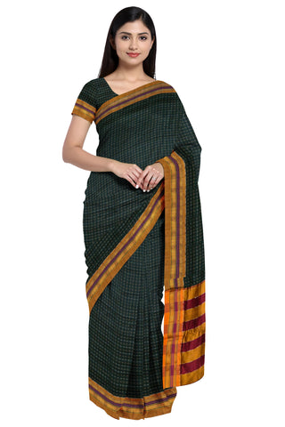 Handloom Cotton Silk Star Pattern Zeri Border Saree - Dark Teal