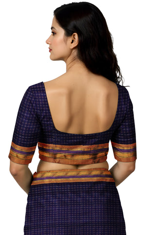 Handloom Cotton Silk Star Pattern Zeri Border Saree - Purple