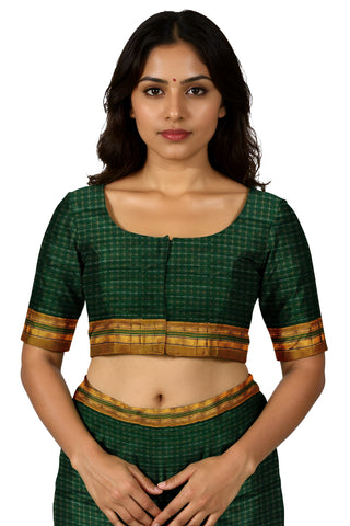 Handloom Cotton Silk Star Pattern Zeri Border Saree - Green