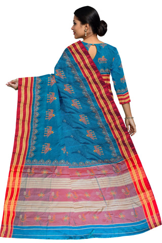Handloom Cotton Silk Kasuti Work Ilkal Saree - Aqua Blue