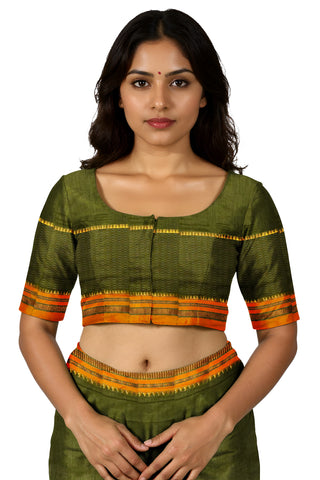 Handloom Pure Cotton Silk Satin Skirt Border Saree - Green