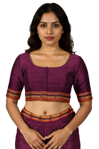 Handloom Pure Cotton Half Inch Box Star Saree - Pink