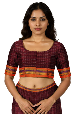 Handloom Cotton Silk Star Pattern Zeri Border Saree - Wine Red