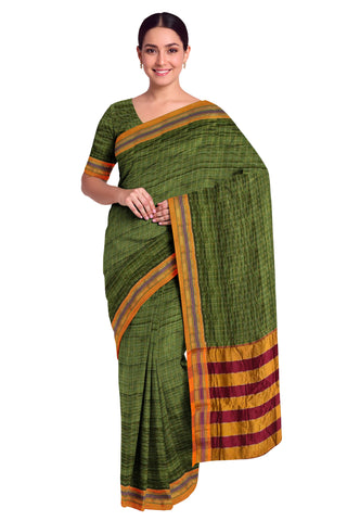 Handloom Cotton Silk Star Pattern Zeri Border Saree - Light Green