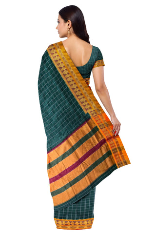 Handloom Cotton Silk Narayanpet Saree - Dark Green