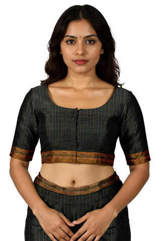 Handloom Pure Cotton Half Inch Box Star Saree - Dark Grey