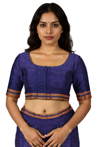 Handloom Pure Cotton Half Inch Box Star Saree - Purple