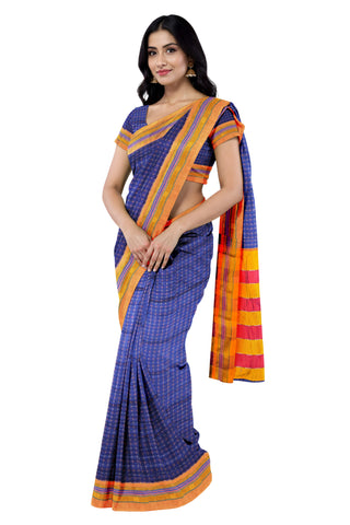 Handloom Cotton Silk Star Pattern Zeri Border Saree - Royal Blue
